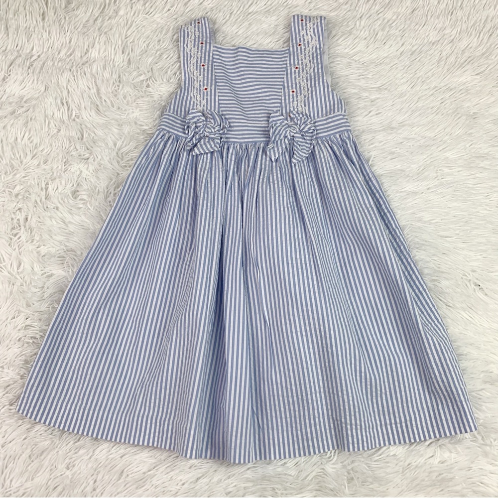 EdgeHill collection sleeveless square neck striped‎ seersucker embroidered dress